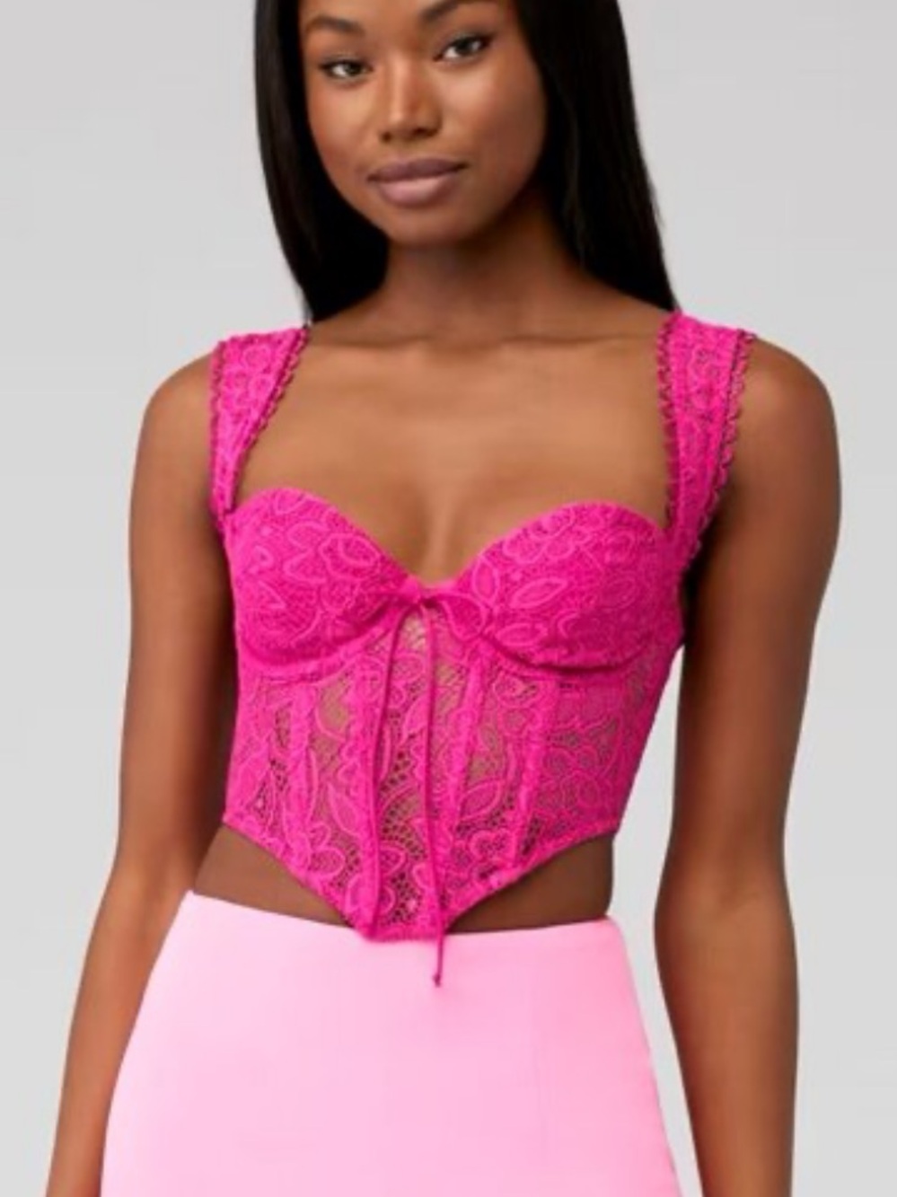 For Love And Lemons Hot Pink Fairy Lace Corset Crop Top